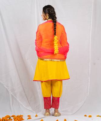 Yellow embroidered  short anarkali kurta set 5