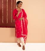 Magenta cotton silk gold zari handwork kurta set