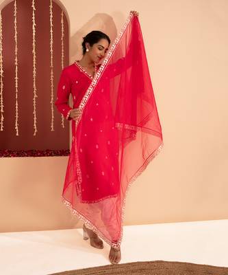 Magenta cotton silk gold zari handwork kurta set 2