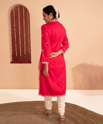 Magenta cotton silk gold zari handwork kurta set 5