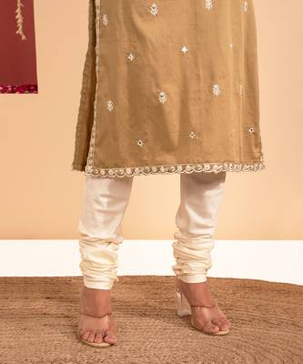 Olive green cotton silk gold zari handwork kurta set 5