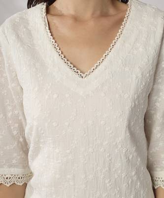 White embroidered straight kurta set 5