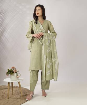 Pale green embroidered straight kurta set 2