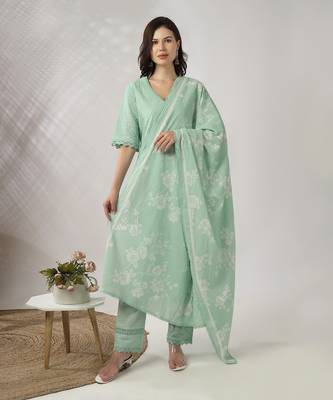 Light aqua green embroidered straight kurta set 1