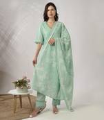 Light aqua green embroidered straight kurta set