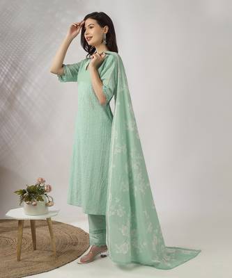 Light aqua green embroidered straight kurta set 2