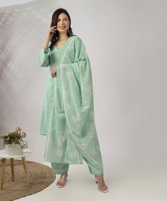 Light aqua green embroidered straight kurta set 1