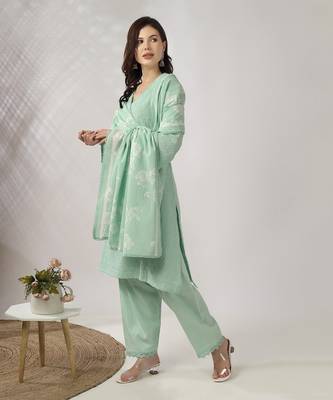 Light aqua green embroidered straight kurta set 2