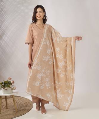 Beige embroidered straight kurta set 1