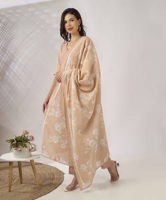Beige embroidered straight kurta set 2