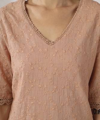 Beige embroidered straight kurta set 5