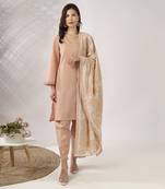 Beige embroidered straight kurta set