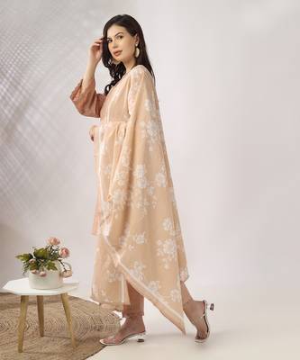 Beige embroidered straight kurta set 2
