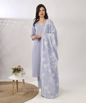 Powder blue embroidered straight kurta set 1