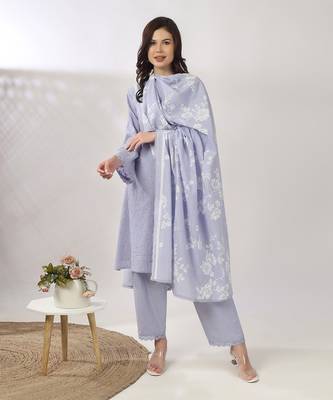 Powder blue embroidered straight kurta set 1