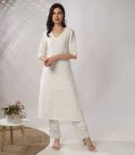 White embroidered straight kurta with pant set