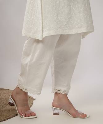 White embroidered straight kurta with pant set 2