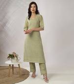 Pale green embroidered straight kurta with pant set