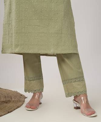 Pale green embroidered straight kurta with pant set 2