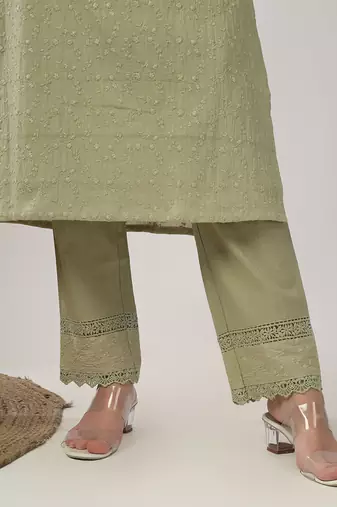 Pale green embroidered straight kurta with pant set