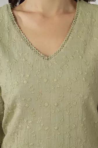 Pale green embroidered straight kurta with pant set