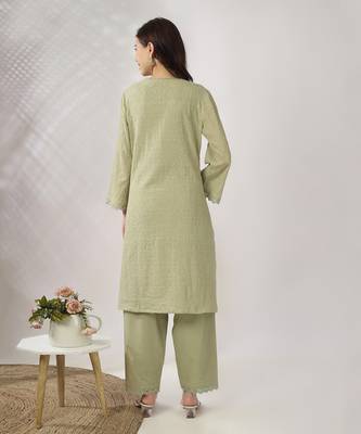 Pale green embroidered straight kurta with pant set 3