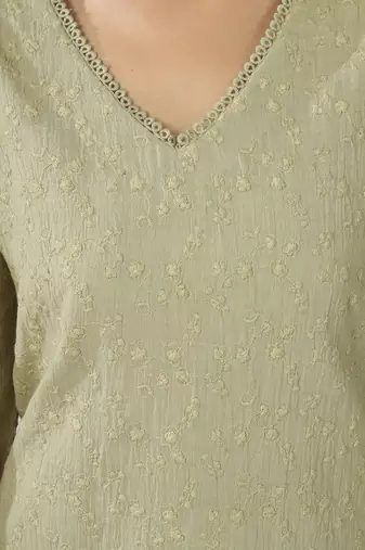 Pale green embroidered straight kurta with pant set