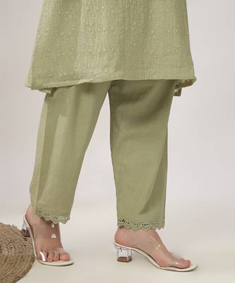 Pale green embroidered straight kurta with pant set 5