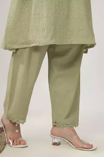 Pale green embroidered straight kurta with pant set