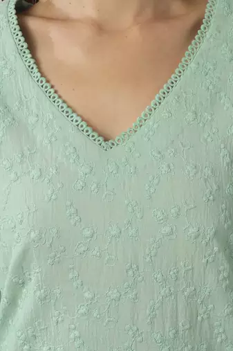 Light aqua green embroidered straight kurta with pant set