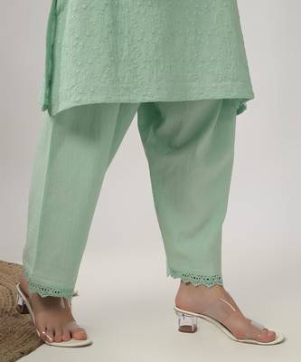 Light aqua green embroidered straight kurta with pant set 5