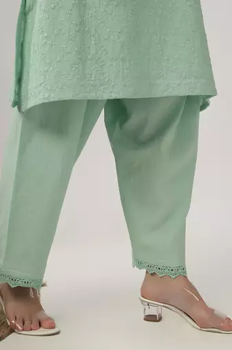 Light aqua green embroidered straight kurta with pant set