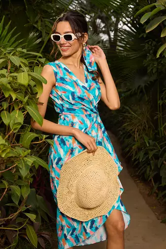 Blue cotton midi dress