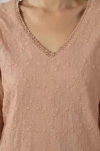 Beige embroidered straight kurta with pant set