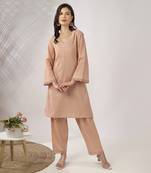 Beige embroidered straight kurta with pant set
