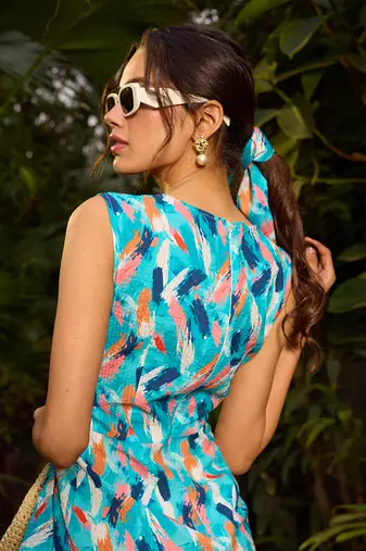 Blue cotton midi dress