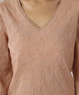 Beige embroidered straight kurta with pant set 5