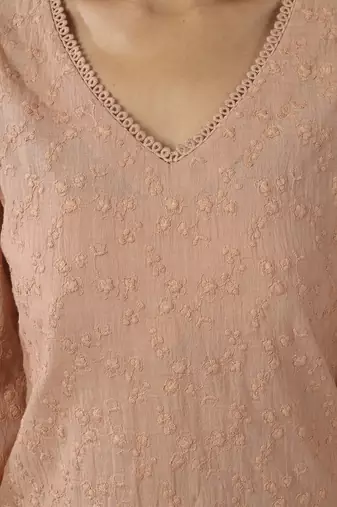 Beige embroidered straight kurta with pant set