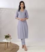 Powder blue embroidered straight kurta with pant set