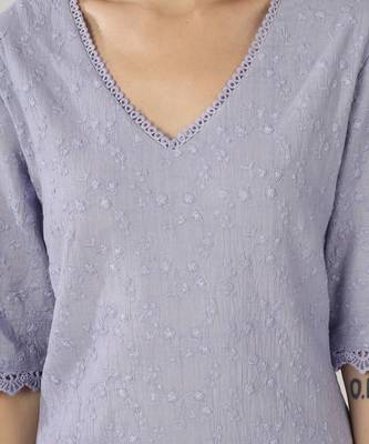 Powder blue embroidered straight kurta with pant set 4