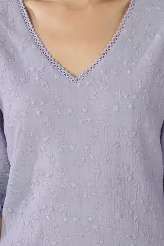 Powder blue embroidered straight kurta with pant set