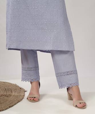 Powder blue embroidered straight kurta with pant set 5