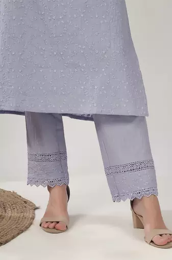 Powder blue embroidered straight kurta with pant set
