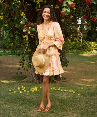 Yellow cotton short dress 1