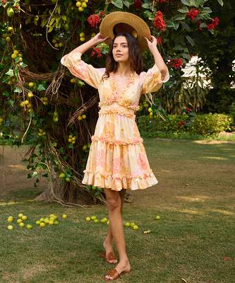 Yellow cotton short dress 2