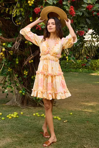 Yellow cotton short dress