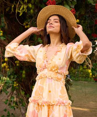 Yellow cotton short dress 4