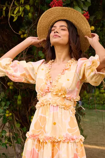 Yellow cotton short dress