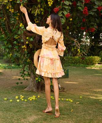 Yellow cotton short dress 5