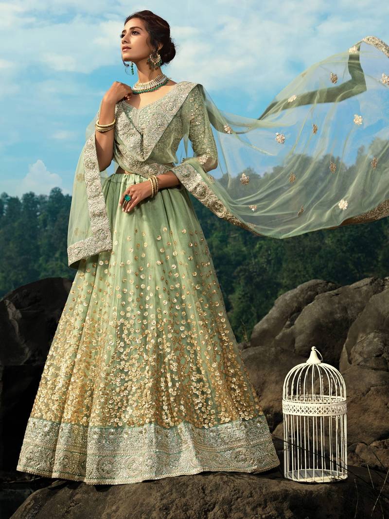 Awesome Green Sequins Net Reception Wear Lehenga Choli